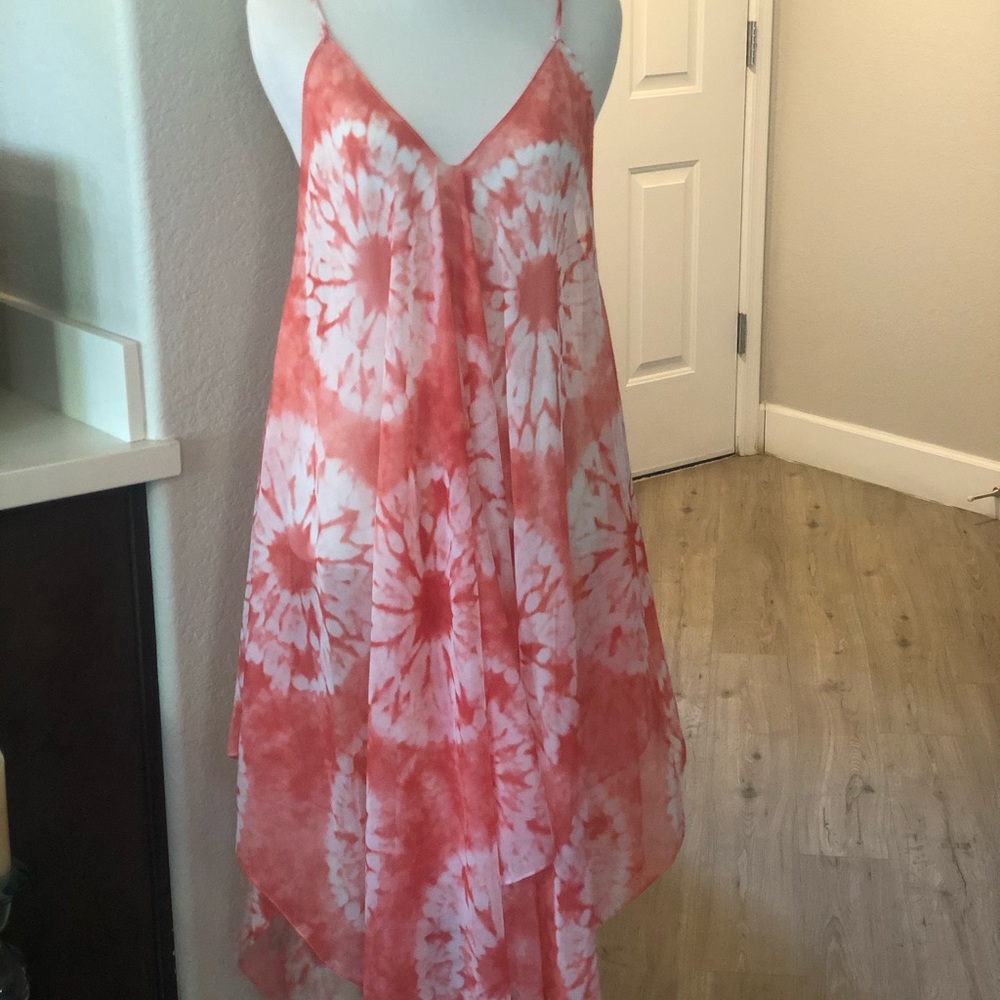 Pink and white swim suit cover up